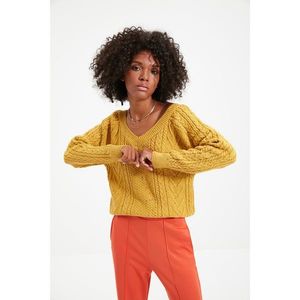 Trendyol Mustard V Neck Knitwear Sweater vyobraziť