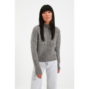 Trendyol Gray Openwork Knitwear Sweater vyobraziť