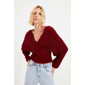 Trendyol Claret Red Lace Detailed Double Breasted Collar Knitwear Sweater vyobraziť