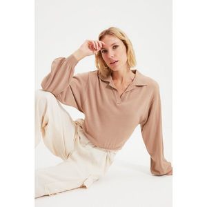 Trendyol Beige Polo Collar Knitwear Sweater vyobraziť