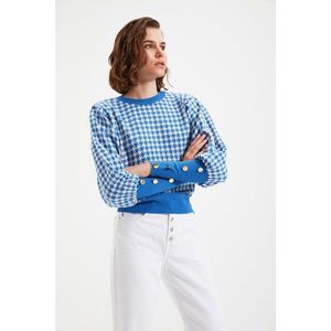 Trendyol Blue Sleeve Detailed Jacquard Knitwear Sweater vyobraziť