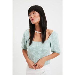 Trendyol Mint Square Collar Jacquard Knitwear Sweater vyobraziť