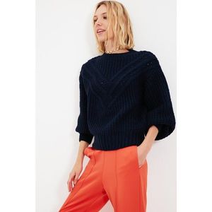 Trendyol Navy Blue Oversize Knit Detailed Knitwear Sweater vyobraziť