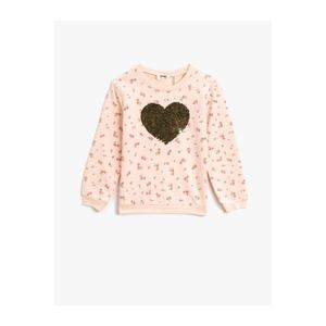 Koton Girl's Pink Cotton Sequin Floral Crew Neck Long Sleeve Sweatshirt vyobraziť