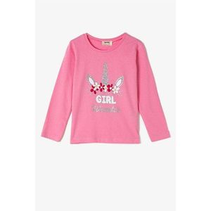 Koton Girl's Pink Cotton Long Sleeve Crew Neck Glittery Printed T-Shirt vyobraziť