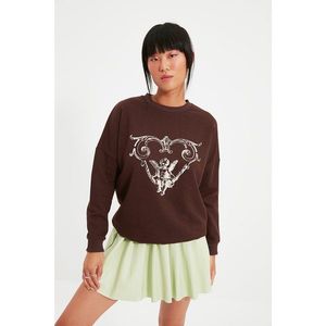 Trendyol Brown Printed Oversize Knitted Sweatshirt vyobraziť
