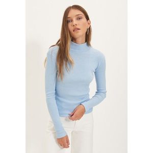 Trendyol Blue Turtleneck Ribbed Knitted Blouse vyobraziť