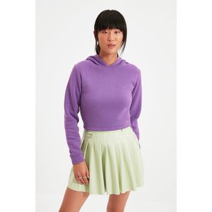 Trendyol Purple Tie Back Detailed Knitted Crop Hoodie Sweatshirt vyobraziť