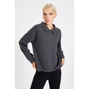 Trendyol Anthracite Shirt Collar Basic Knitted Sweatshirt vyobraziť
