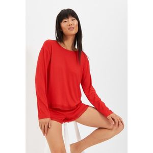 Trendyol Red Stripe Detailed Viscose Knitted Pajamas Set vyobraziť