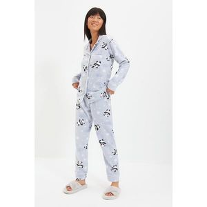 Trendyol Blue Panda Patterned Knitted Pajamas Set vyobraziť