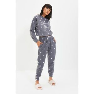 Trendyol Smoked Polka Dot Patterned Knitted Pajamas Set vyobraziť