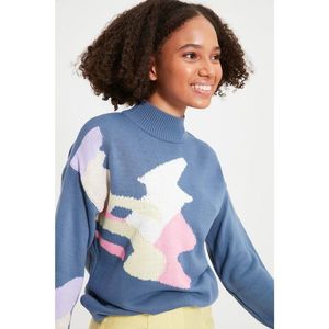 Trendyol Blue Straight Collar Knitwear Sweater vyobraziť