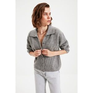 Trendyol Gray Polo Collar Knitted Detailed Knitwear Cardigan vyobraziť