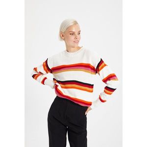 Trendyol Ecru Crew Neck Striped Knitwear Sweater vyobraziť