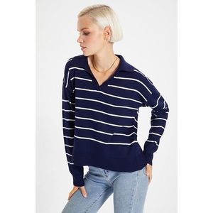 Trendyol Navy Blue Polo Collar Knitwear Sweater vyobraziť