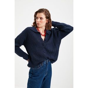 Trendyol Navy Blue Polo Collar Knitted Detailed Knitwear Cardigan vyobraziť