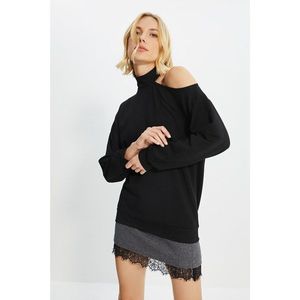 Trendyol Black Stand Up Collar Shoulder Detailed Basic Knitted Sweatshirt vyobraziť
