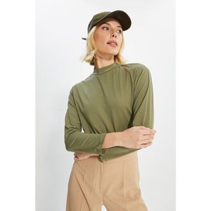 Trendyol Khaki Long Sleeve Stand Up Collar Knitted T-Shirt vyobraziť