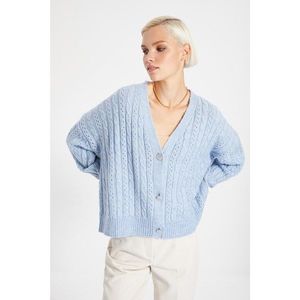 Trendyol Light Blue Jewel Button Knitted Detailed Knitwear Cardigan vyobraziť