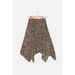 Trendyol Brown Leopard Patterned Corduroy Knitted Handkerchief Petite Skirt vyobraziť