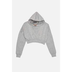 Trendyol Gray Hooded Crop Sports Sweatshirt vyobraziť