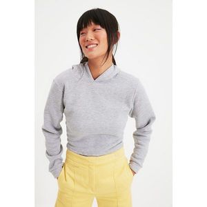 Trendyol Gray Tie Back Detailed Knitted Crop Hoodie Sweatshirt vyobraziť