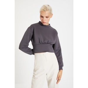 Trendyol Anthracite Stand Collar Scuba Crop Knitted Sweatshirt vyobraziť