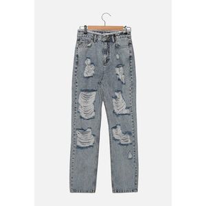 Trendyol Blue Ripped Detailed Waist Tasseled High Waist Bootcut Jeans vyobraziť