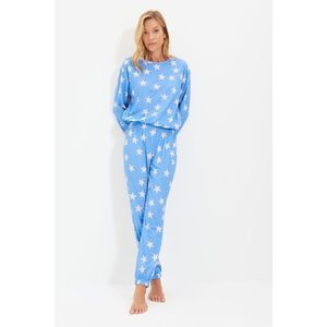 Trendyol Blue Printed Knitted Pajamas Set vyobraziť