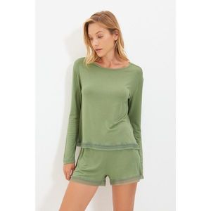 Trendyol Green Stripe Detailed Viscose Knitted Pajamas Set vyobraziť