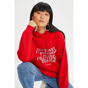 Trendyol Red Printed Hooded Loose Pattern Knitted Sweatshirt vyobraziť