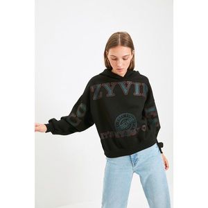 Trendyol Black Hoodie Printed Knitted Sweatshirt vyobraziť