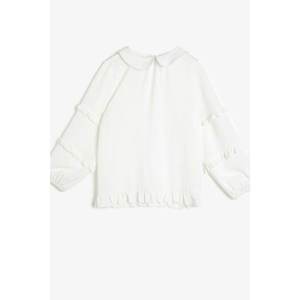 Koton Girl's Textured Flowy Fabric Ruffled Baby Collar Long Sleeved Blouse vyobraziť