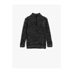 Koton Boy's Black Stand-Up Collar Zippered Long Sleeve Knitwear Sweater vyobraziť