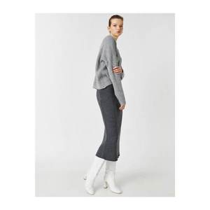 Koton Women's Gray Midi Knitwear Skirt vyobraziť