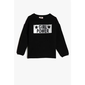 Koton Girl's Crew Neck Long Sleeve Black Sweatshirt with Slogan vyobraziť
