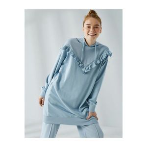 Koton Women's Blue Hooded Ruffle Long Cotton Sweatshirt vyobraziť