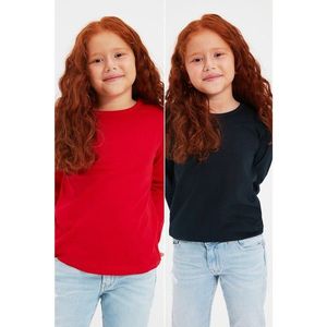 Trendyol Navy Blue-Red 2-Pack Basic Girls' Knitted T-Shirt vyobraziť