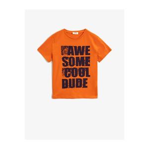 Koton Boy's Orange Written Short Sleeve Cotton T-Shirt vyobraziť