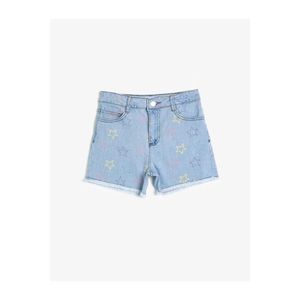 Koton Girl Blue Printed Pocket Normal Waist Jean Shorts vyobraziť
