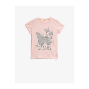 Koton Girl's Pink Girl's Pink Crew Neck Short Sleeve Tshirt vyobraziť