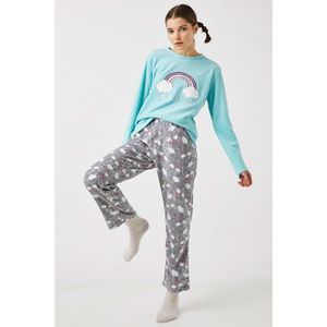 Koton Women's Ecru Fleece Embroidery Detailed Pajamas Set vyobraziť