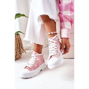 High Sneakers On A Chunky Sole Pink With Tie-Dye Effect Trissy vyobraziť