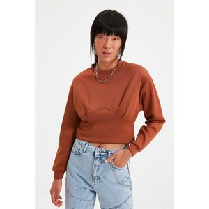 Trendyol Brown Waist Detailed Scuba Crop Knitted Sweatshirt vyobraziť