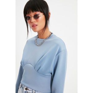 Trendyol Light Blue Waist Detailed Scuba Crop Knitted Sweatshirt vyobraziť