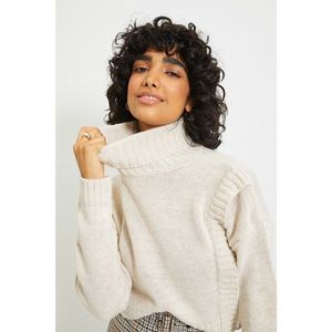 Trendyol Beige Crop Turtleneck Knitwear Sweater vyobraziť