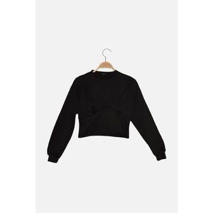 Trendyol Black Waist Detailed Scuba Crop Knitted Sweatshirt vyobraziť