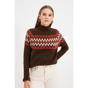 Trendyol Dark Brown High Collar Jacquard Knitwear Sweater vyobraziť