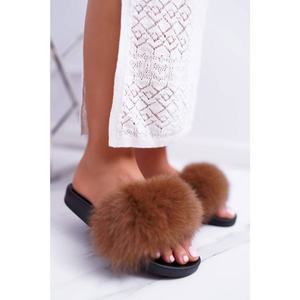 Women's Slippers with Natural Fur Brown Naturis vyobraziť